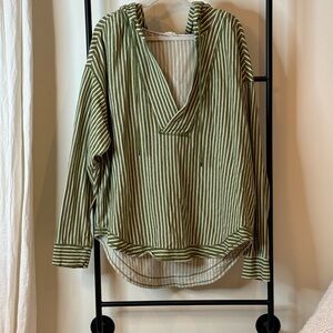 Pilcro for Anthropologie Green Striped Hooded lightweight Sweatshirt